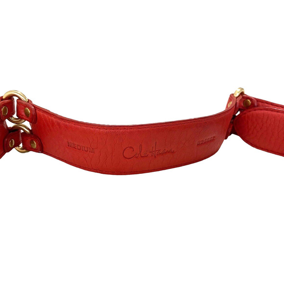 Cole Haan Coral Orange Red Belt Medium Leather Gold Hardware Womens Genuine EUC - Picture 5 of 6